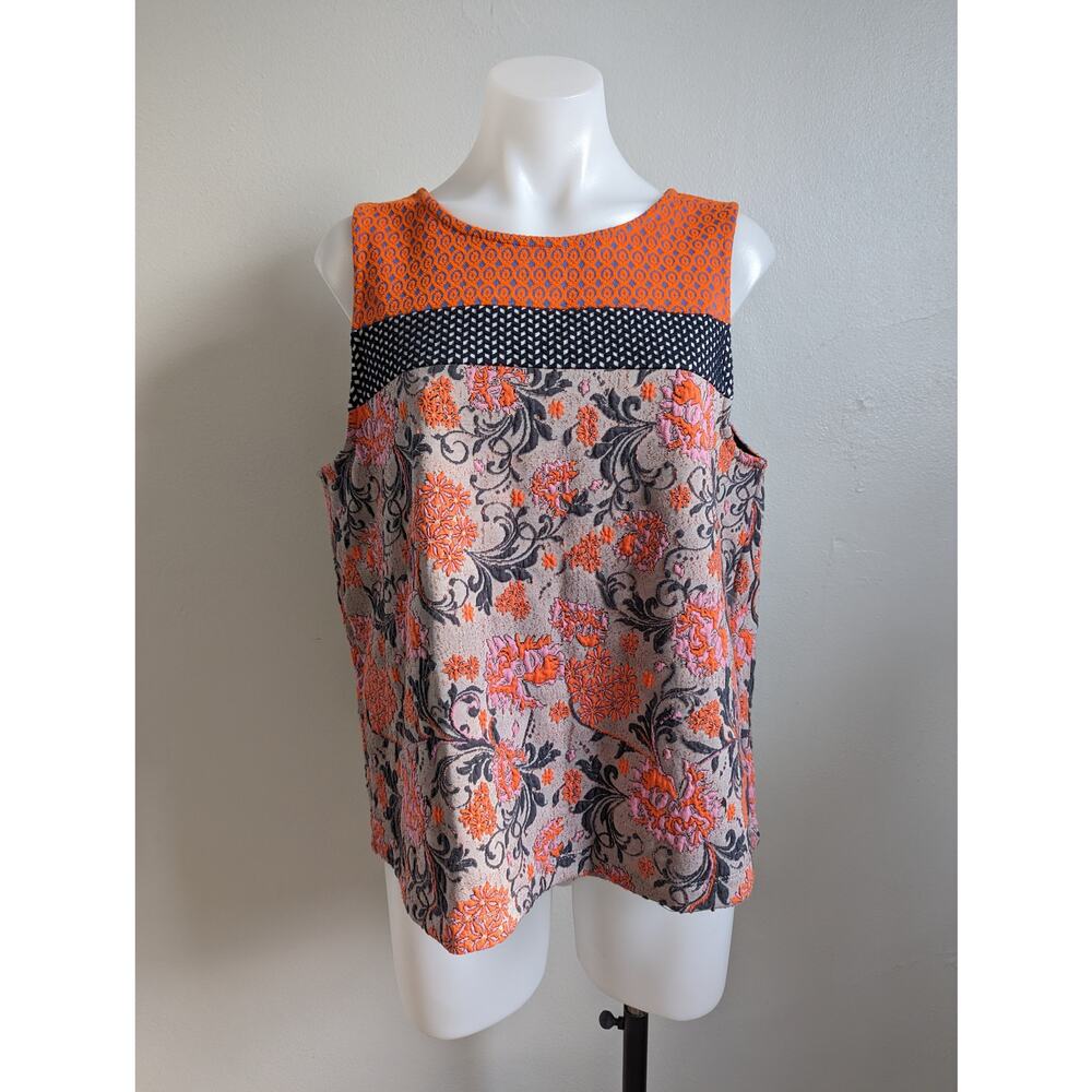 Meadow Rue by Anthropologie Large Poppy Jacquard Tank Orange Black Sleeveless - Picture 2 of 16